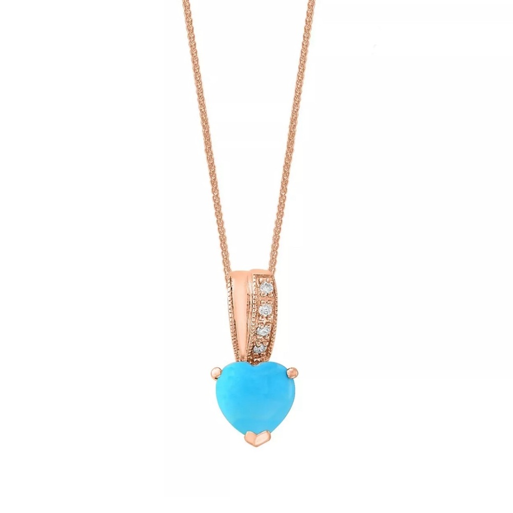 14k heart natural turquoise necklace rose gold diamonds